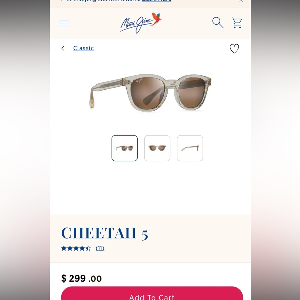 New Maui Jim Cheetah 5 Vintage Crystal sunglasses